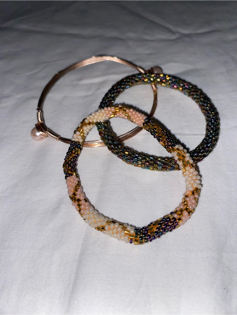 Women’s Multicolor Beaded and Gold-Tone Bangle Bracelet Set - Picture 2 of 5